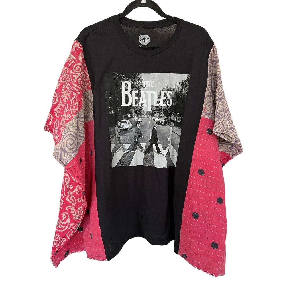 Beatles Upcycled Kantha Tunic Top Shirt OS Handmade Boho